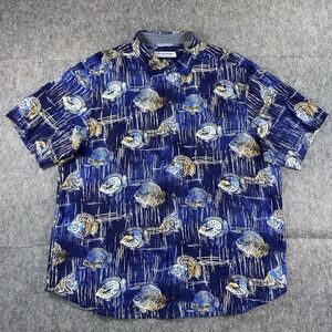 Tommy Bahama Veracruz Cay Seaview Camp‎ Shirt Men's XL Fish Blue Resort Viscose